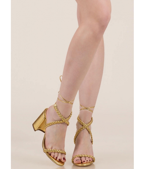 Incaltaminte Femei CheapChic Girl In Braids Lace-up Block Heels Gold