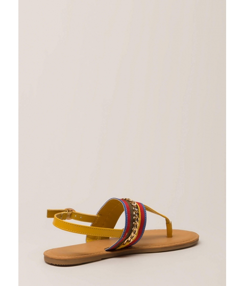 Incaltaminte femei cheapchic chain effect striped t-strap sandals marigold