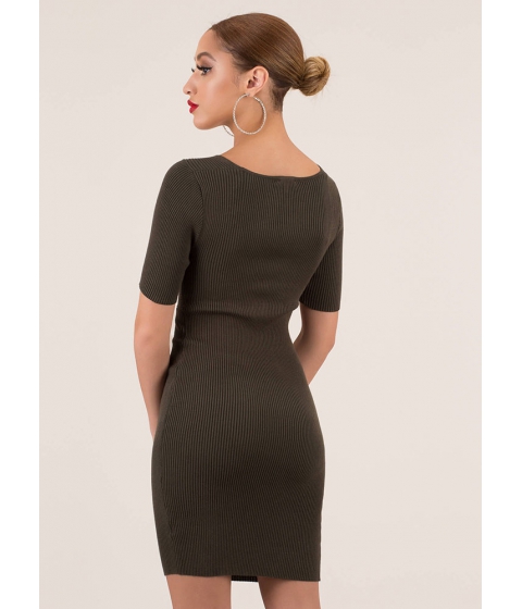 Imbracaminte femei cheapchic knot yours ribbed twist-front dress olive