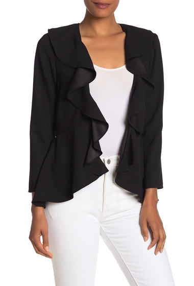 Imbracaminte Femei cupcakes and cashmere Woods Ruffled Open Front Crepe Jacket BLACK