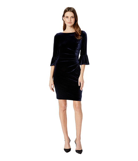 Imbracaminte Femei Vince Camuto Velvet Side Draped Dress with Low Back and Flounce Sleeve Navy