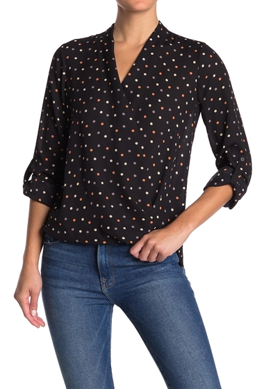 Imbracaminte femei pleione surplice roll sleeve highlow blouse blk multi dot