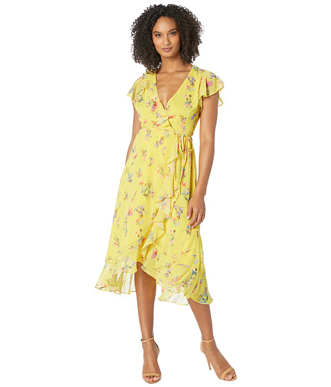 Imbracaminte femei adrianna papell sunny corsage midi wrap dress yellow multi