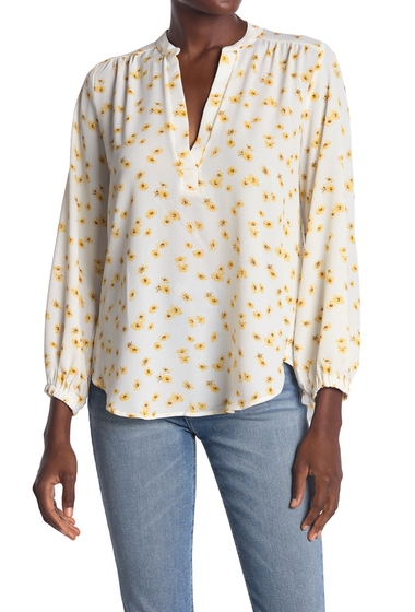 Imbracaminte femei lush split neck long sleeve blouse ivory daisy floral