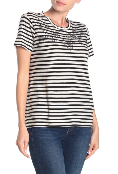 Imbracaminte femei lucky brand floral embroidered stripe t-shirt black mult