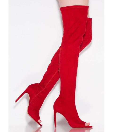 Incaltaminte femei cheapchic toe touch peep-toe thigh-high boots red