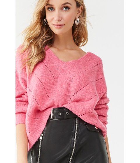 Imbracaminte femei forever21 pointelle v-neck sweater hot pink