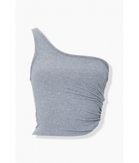 Imbracaminte femei forever21 ruched one-shoulder crop top heather grey