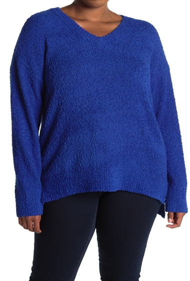 Imbracaminte femei sanctuary v-neck teddy sweater plus size web blue