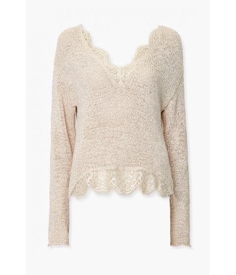 Imbracaminte femei forever21 ribbed lace-trim sweater beige