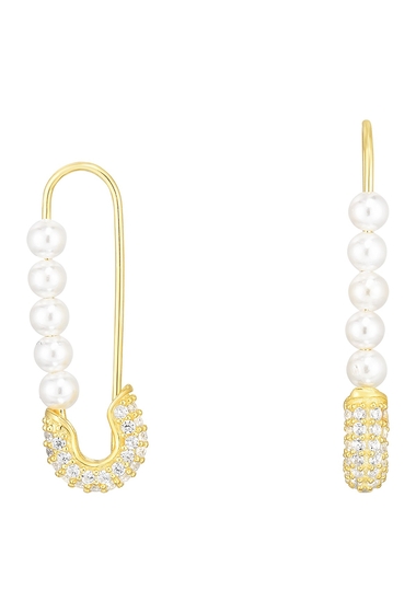 Bijuterii femei sphera milano 14k yellow gold plated sterling silver pave cz freshwater pearl safety pin earrings yellow gold