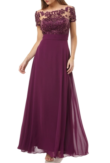 Imbracaminte femei js collections embroidered illusion bodice gown plum