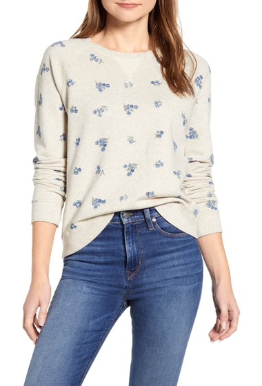 Imbracaminte femei lucky brand floral embroidered pullover sweater oatmeal heather