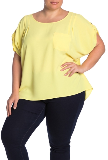 Imbracaminte femei melloday short sleeve pocket blouse plus size yellow