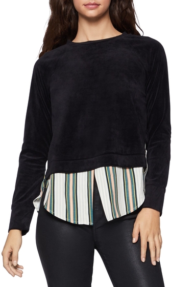 Imbracaminte femei bcbgeneration velour sweater striped hem twofer top black