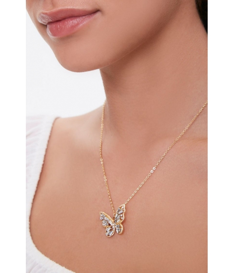Bijuterii femei forever21 rhinestone butterfly pendant necklace goldclear