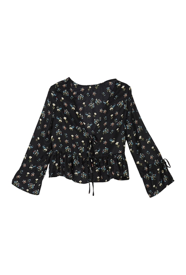 Imbracaminte femei frnch floral print plunge v-neck blouse black