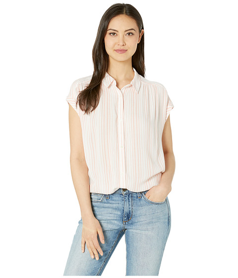 Imbracaminte femei lucky brand short sleeve stripe shirt coral multi