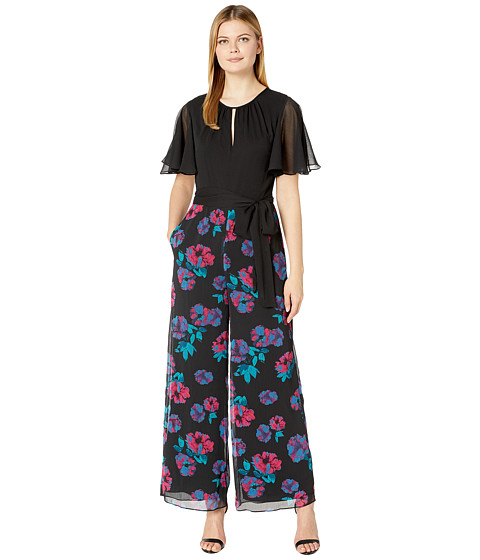 Imbracaminte femei tahari by asl printed chiffon jumpsuit with solid chiffon top blackmagentateal
