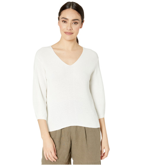 Imbracaminte femei michael stars grace 34 sleeve v-neck pullover cotton sweater white