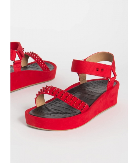 Incaltaminte femei cheapchic seeing spikes studded wedge sandals red