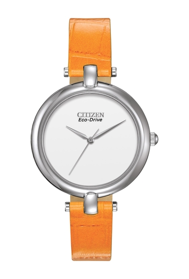 Ceasuri femei citizen watches womens eco-drive silhouette quartz orange leather strap watch 34mm no color