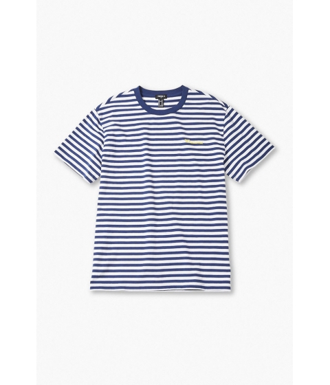 Imbracaminte barbati forever21 striped whatever embroidered tee navywhite