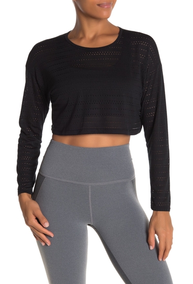 Imbracaminte femei beyond yoga off cuff perforated super cropped t-shirt black