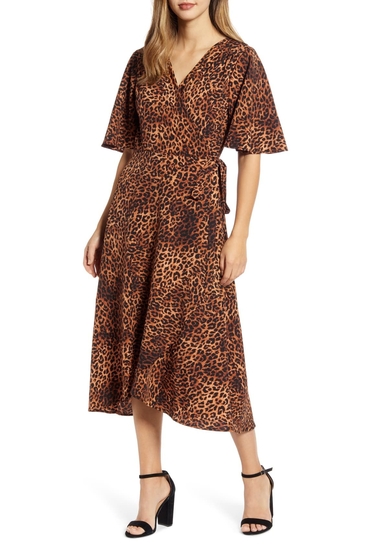 Imbracaminte femei bobeau orna print wrap dress textured leopard
