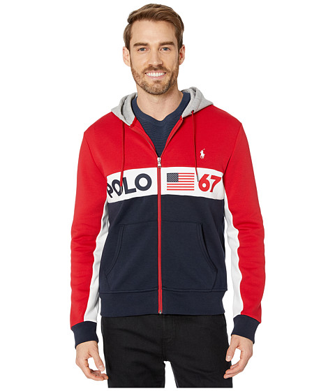 Imbracaminte barbati polo ralph lauren color block americana double knit tech hoodie rl 2000 red multi