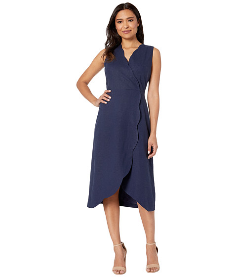 Imbracaminte femei maggy london solid linen cotton fit and flare with scallop detail navy