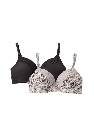 Imbracaminte femei jessica simpson brushed lace trim underwire bra - pack of 2 opal grey print solid black