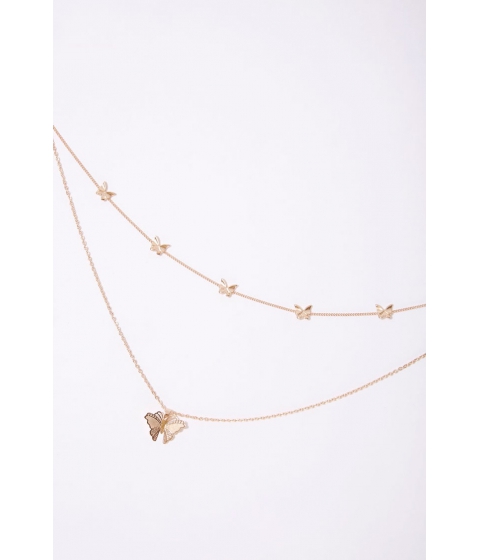 Bijuterii femei forever21 layered butterfly pendant choker necklace gold