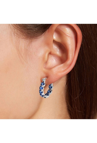 Bijuterii femei savvy cie sterling silver lab created sapphire huggie hoop earrings blue