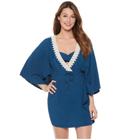 Imbracaminte femei dotti arcadian breeze crochet trim flutter tunic cover-up blue