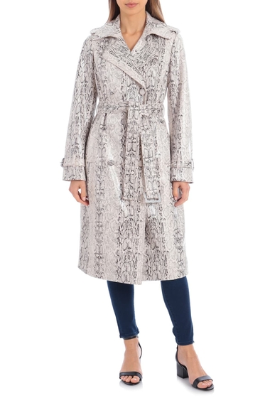 Imbracaminte femei avec les filles snake print double breasted faux leather trench coat ivory snak