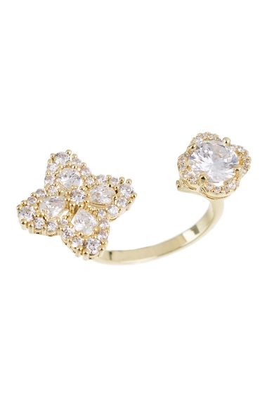 Bijuterii femei cz by kenneth jay lane 14k gold plated double clover cubic zirconia open ring cleargold