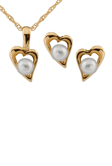 Bijuterii femei splendid pearls 35-4mm white freshwater pearl 14k gold heart earrings necklace set natural white