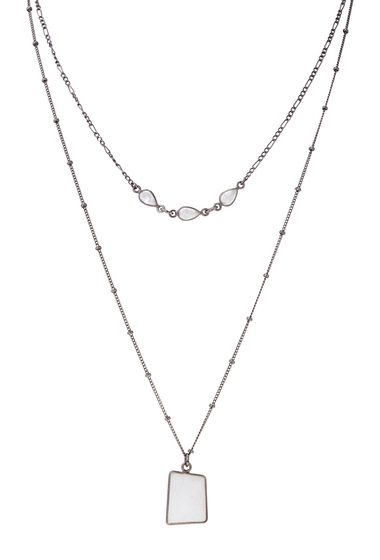 Bijuterii femei adornia black rhodium plated sterling silver moonstone layered pendant necklace metallic silver