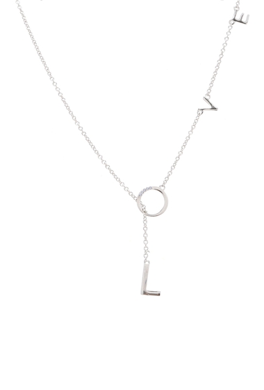 Bijuterii femei adornia white rhodium plated sterling silver diamond love charm lariat necklace - 001 ctw silver