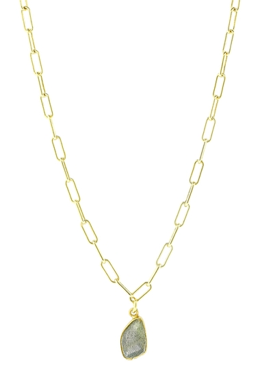 Bijuterii femei adornia 14k yellow gold vermeil jagged cut labradorite link chain pendant necklace metallic gold
