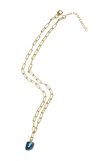 Bijuterii femei adornia 14k yellow gold vermeil jagged cut blue sapphire link chain pendant necklace blue