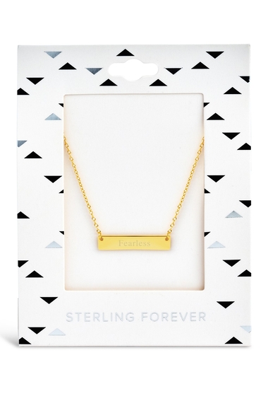 Bijuterii femei sterling forever 14k yellow gold plated sterling silver bar pendant necklace - fearless gold