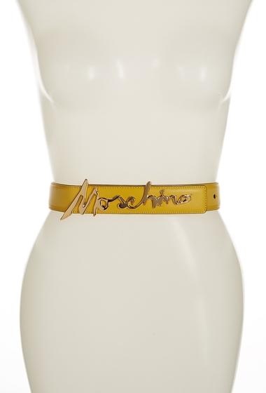 Accesorii femei moschino leather cursive logo belt yellow
