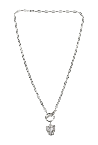 Bijuterii femei cz by kenneth jay lane cz pave panther head toggle necklace clear-silver