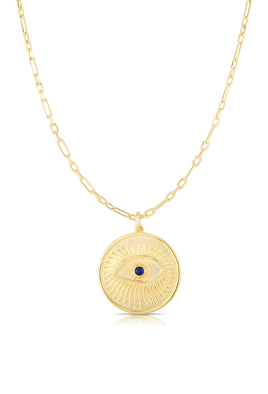 Bijuterii femei sphera milano 14k gold vermeil cz evil eye medallion pendant necklace yellow gold