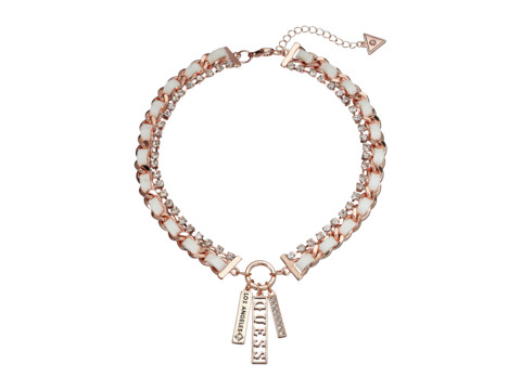 Bijuterii femei guess woven chain collar with logo tag charms necklace rose gold