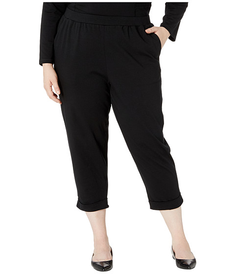 Imbracaminte femei eileen fisher plus size organic cotton stretch jersey slouchy cropped pants w faux cuff black