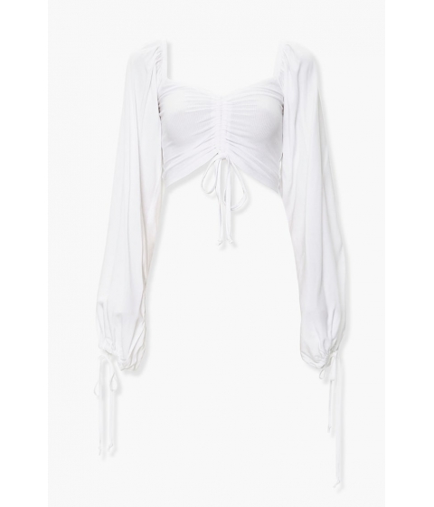 Imbracaminte femei forever21 peasant-sleeve crop top white
