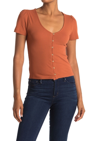 Imbracaminte femei abound v-neck button down ribbed knit top rust clay